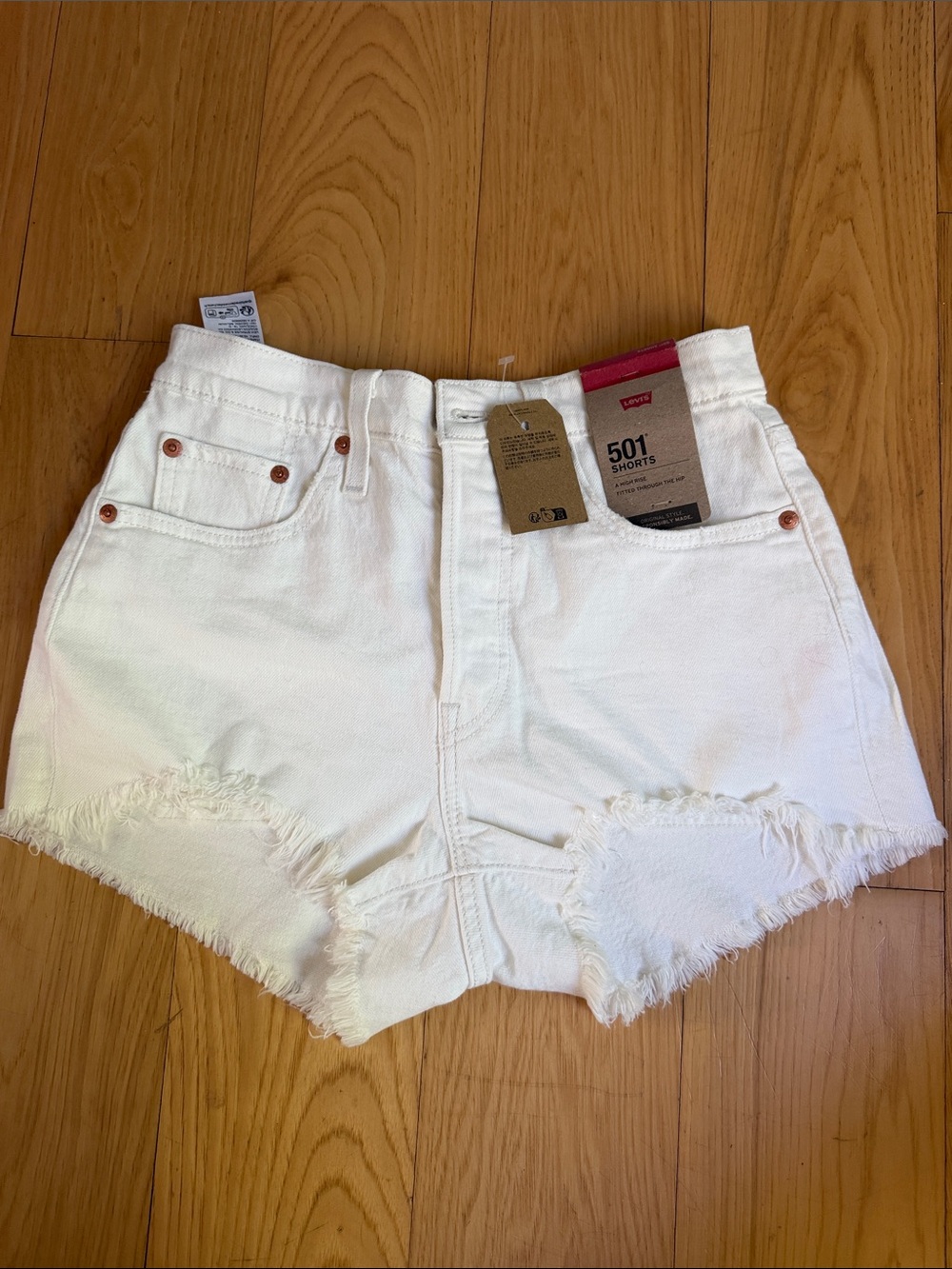 Levi's White Frayed Hem 501 Women’s Denim Shorts